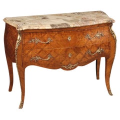 20th Century Inlaid Wood Marble Top French Louis XV Style Commode, 1920