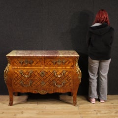 20th Century Inlaid Wood Marble Top French Louis XV Style Commode, 1950