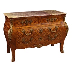 20th Century Inlaid Wood Marble Top French Louis XV Style Commode, 1950