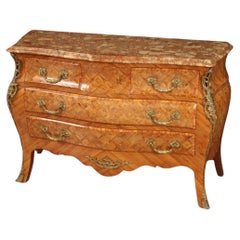 20th Century Inlaid Wood Marble Top French Louis XV Style Dresser, 1960s