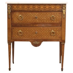 20th Century Inlaid Wood Marble Top French Louis XVI Style Dresser, 1950s
