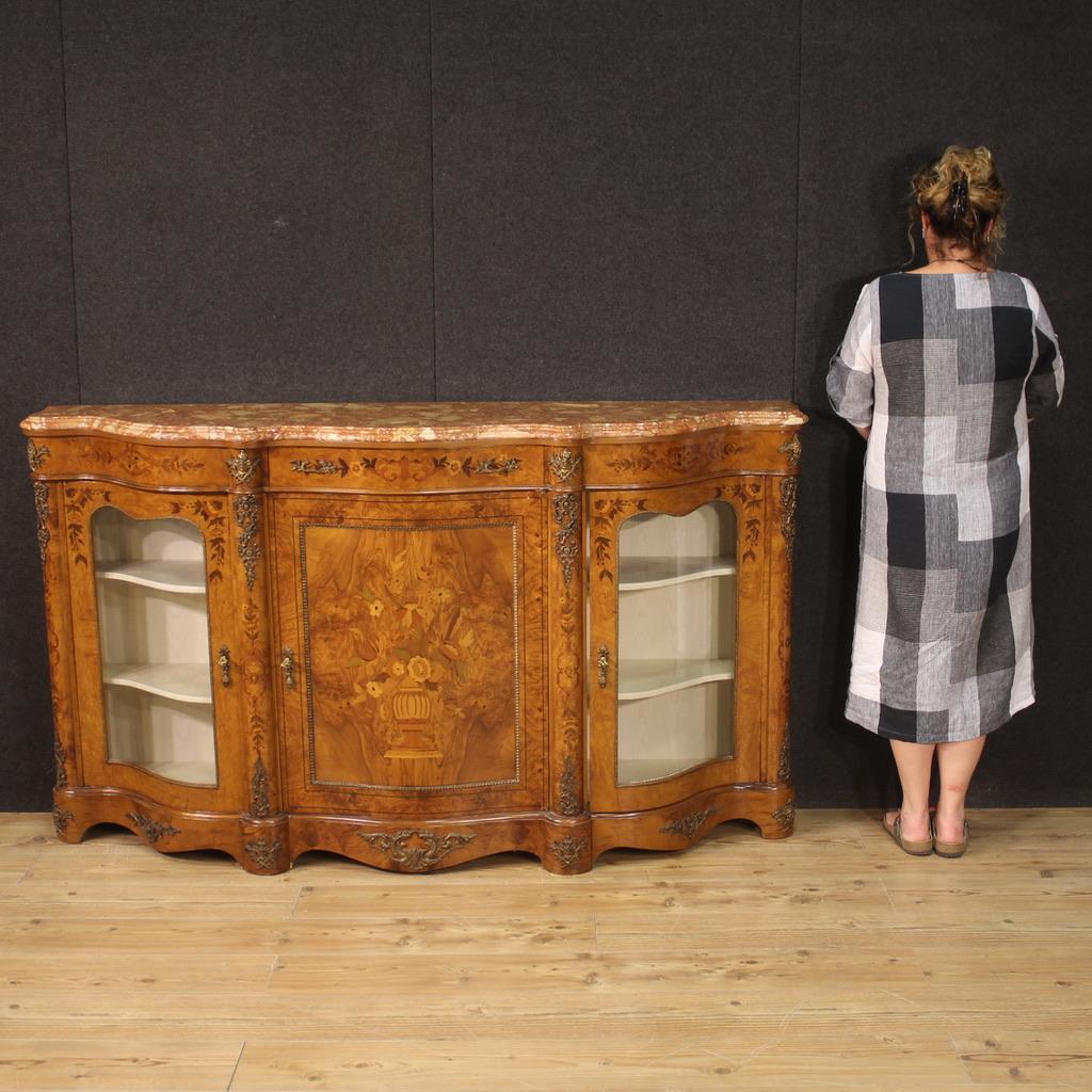 20th Century Inlaid Wood Marble Top French Napoleon III Style Sideboard, 1960s For Sale 8