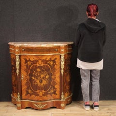20th Century Inlaid Wood Marble Top French Napoleon III Style Sideboard, 1960s