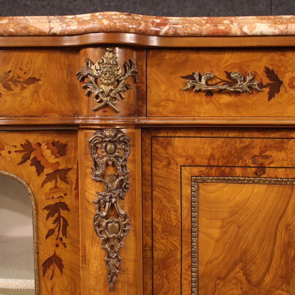 20th Century Inlaid Wood Marble Top French Napoleon III Style Sideboard, 1960s For Sale 1