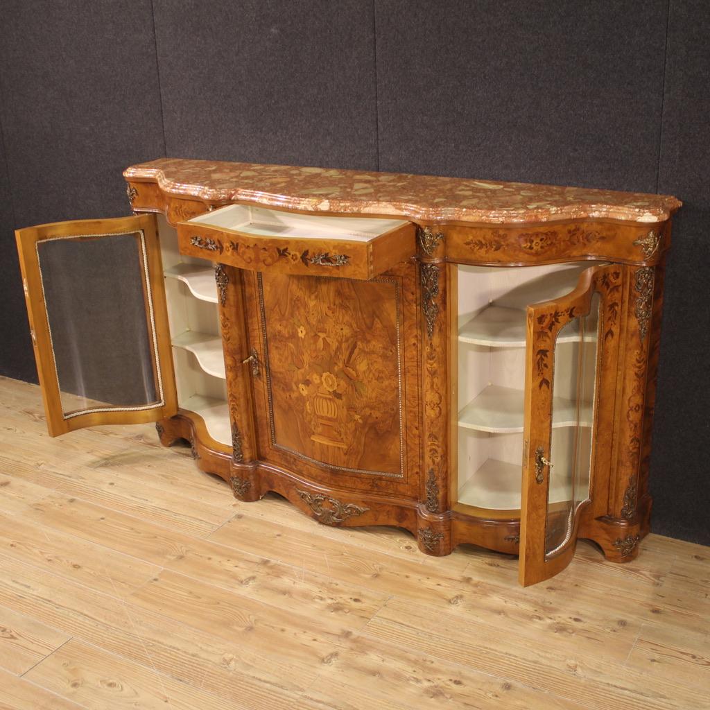 20th Century Inlaid Wood Marble Top French Napoleon III Style Sideboard, 1960s For Sale 2