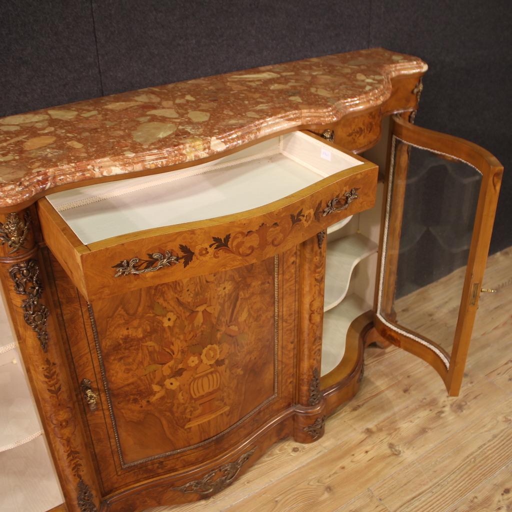 20th Century Inlaid Wood Marble Top French Napoleon III Style Sideboard, 1960s For Sale 3