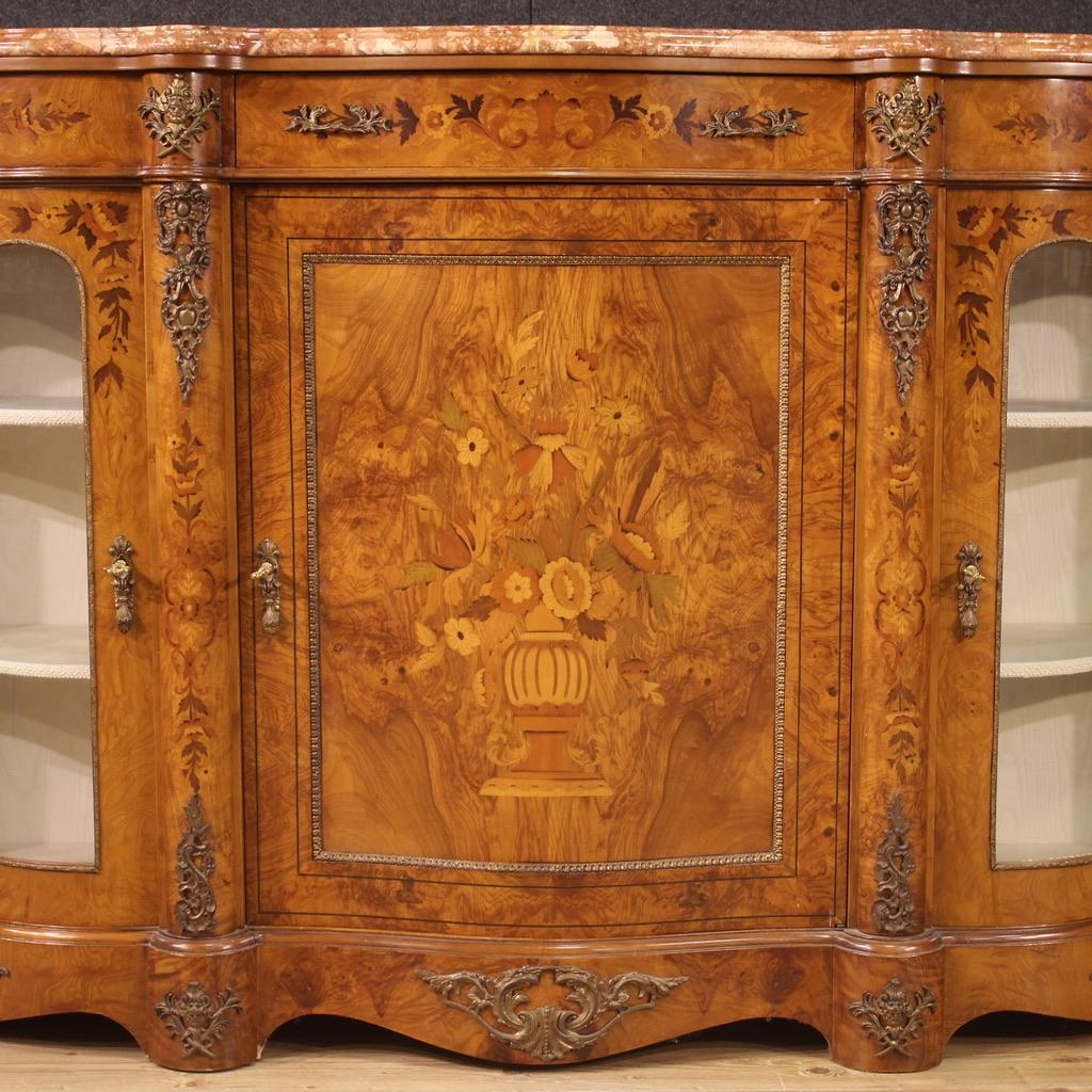 20th Century Inlaid Wood Marble Top French Napoleon III Style Sideboard, 1960s For Sale 4