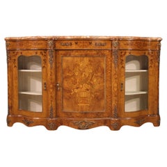 20th Century Inlaid Wood Marble Top French Napoleon III Style Sideboard, 1960s