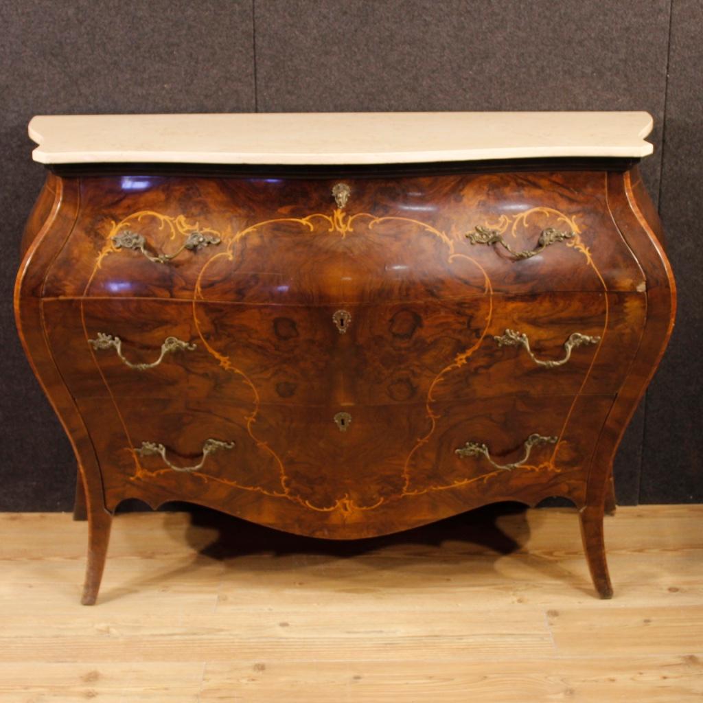 20th Century Inlaid Wood Marble Top Italian Dresser, 1950 5