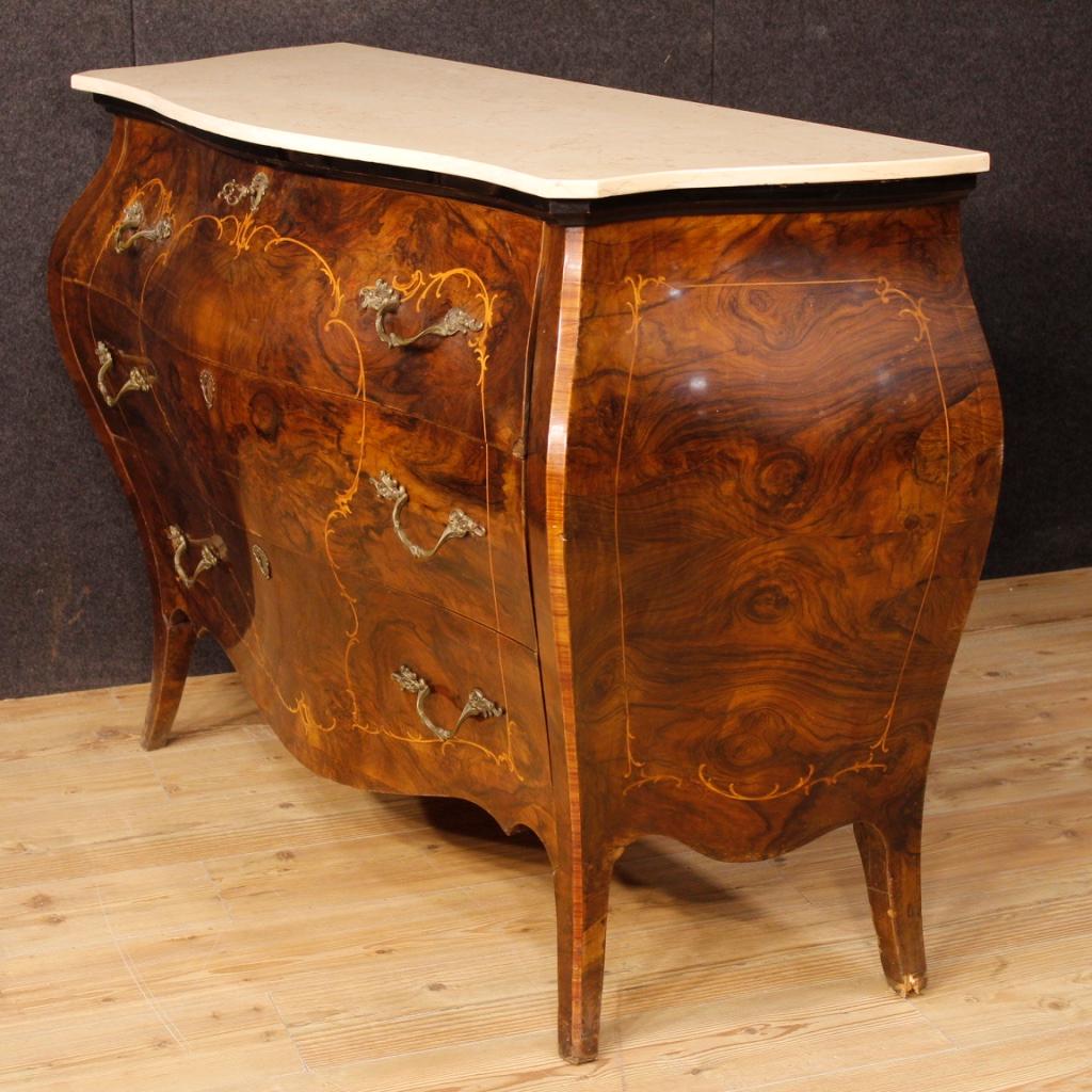 20th Century Inlaid Wood Marble Top Italian Dresser, 1950 In Good Condition In Vicoforte, Piedmont