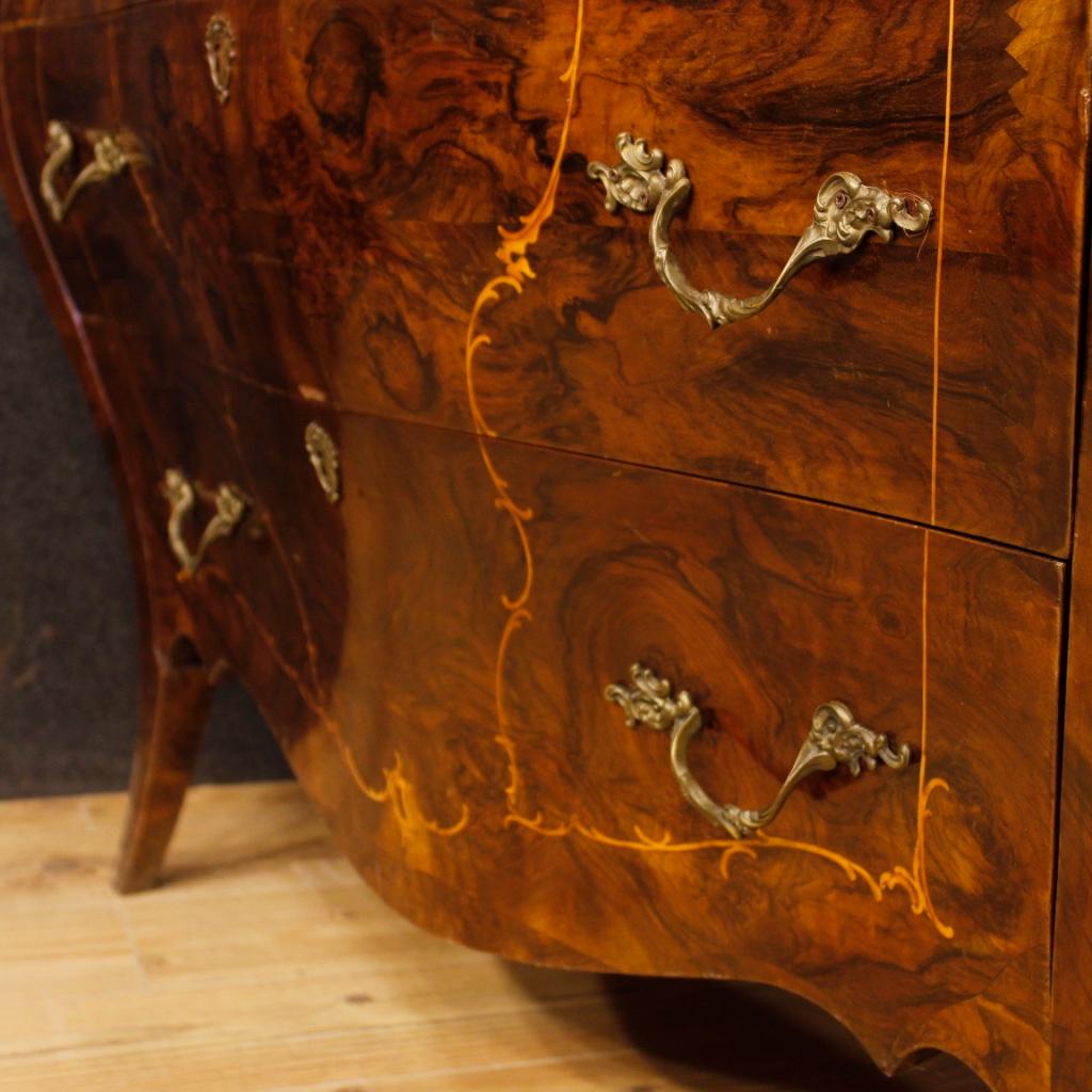 Bronze 20th Century Inlaid Wood Marble Top Italian Dresser, 1950