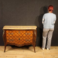 20th Century Inlaid Wood Marble Top Louis XV Style French Commode, 1950