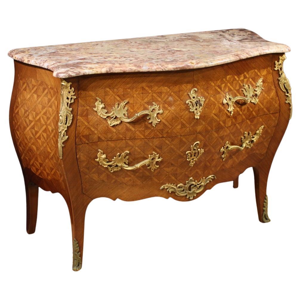 Commode francese del XX secolo con piano in marmo intarsiato in stile Luigi XV, 1950