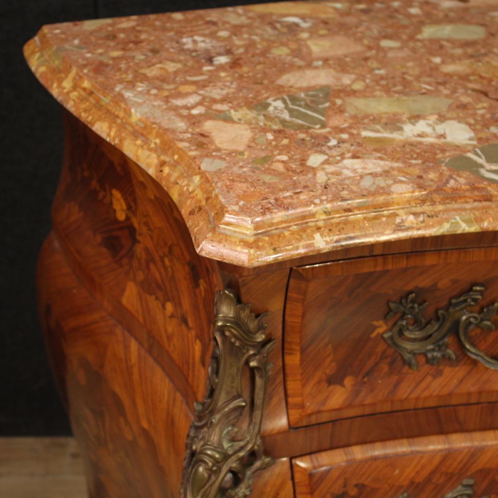 20th Century Inlaid Wood Marble Top Louis XV Style French Commode, 1960s For Sale 6