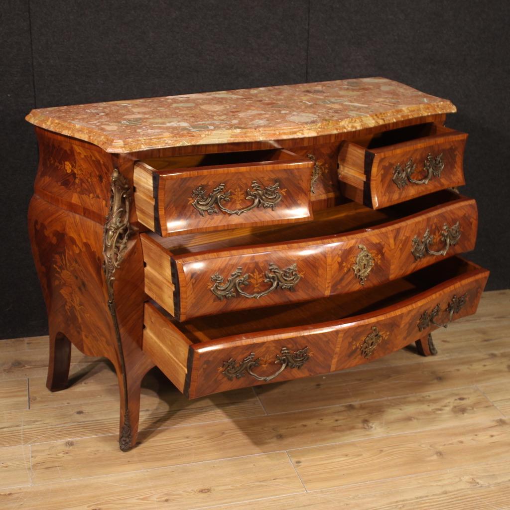 20th Century Inlaid Wood Marble Top Louis XV Style French Commode, 1960s For Sale 7