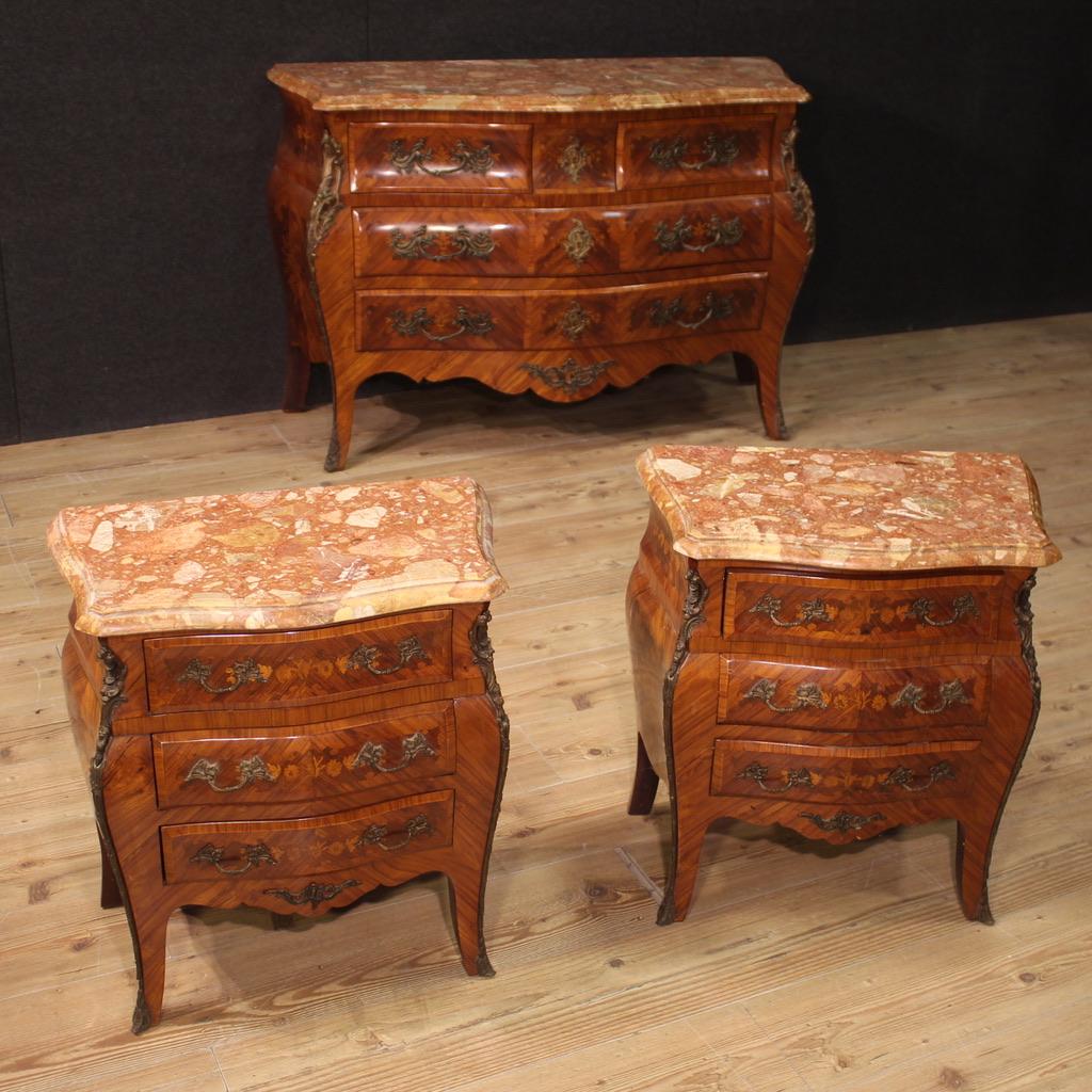 20th Century Inlaid Wood Marble Top Louis XV Style French Commode, 1960 In Good Condition In Vicoforte, Piedmont