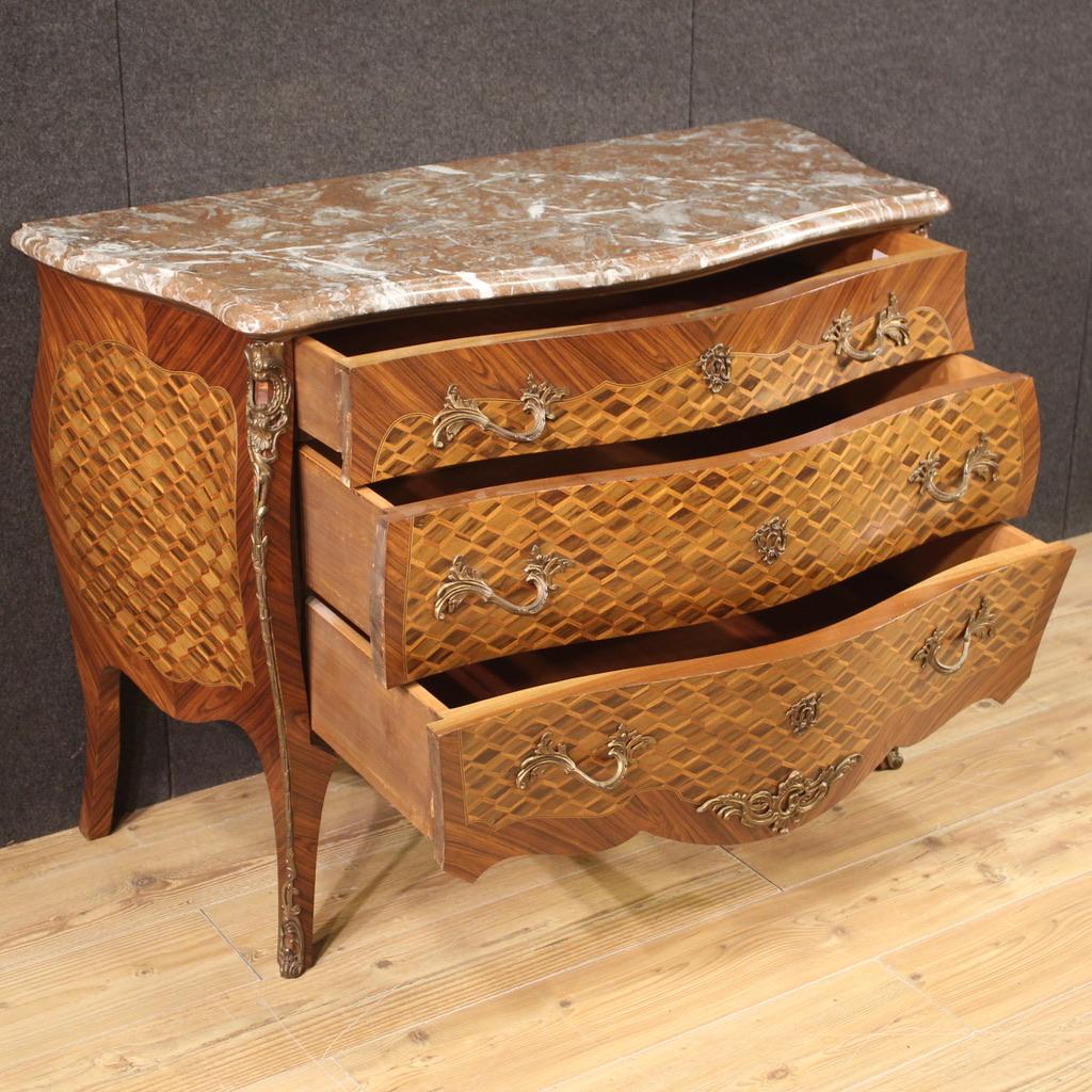 French commode française de style Louis XV en bois marqueté du 20e siècle, 1960 en vente