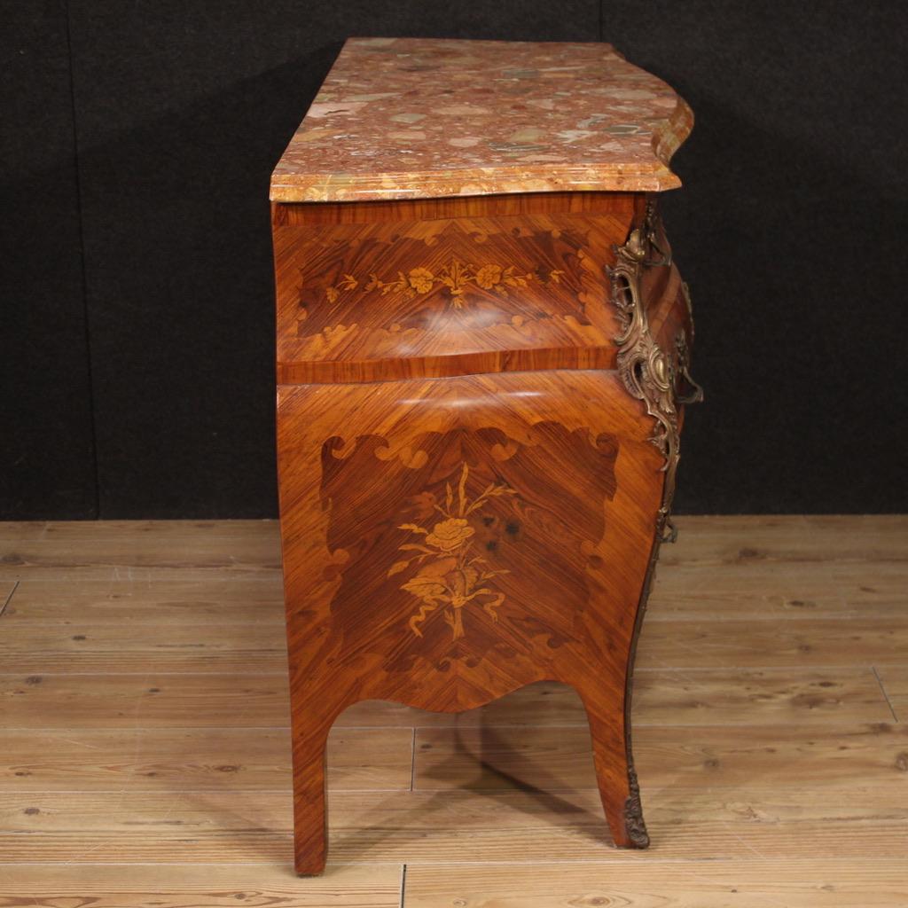 20th Century Inlaid Wood Marble Top Louis XV Style French Commode, 1960s For Sale 1