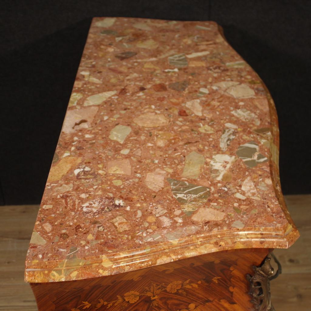 20th Century Inlaid Wood Marble Top Louis XV Style French Commode, 1960s For Sale 2