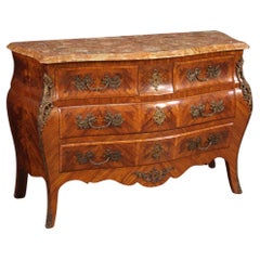 Vintage 20th Century Inlaid Wood Marble Top Louis XV Style French Commode, 1960s