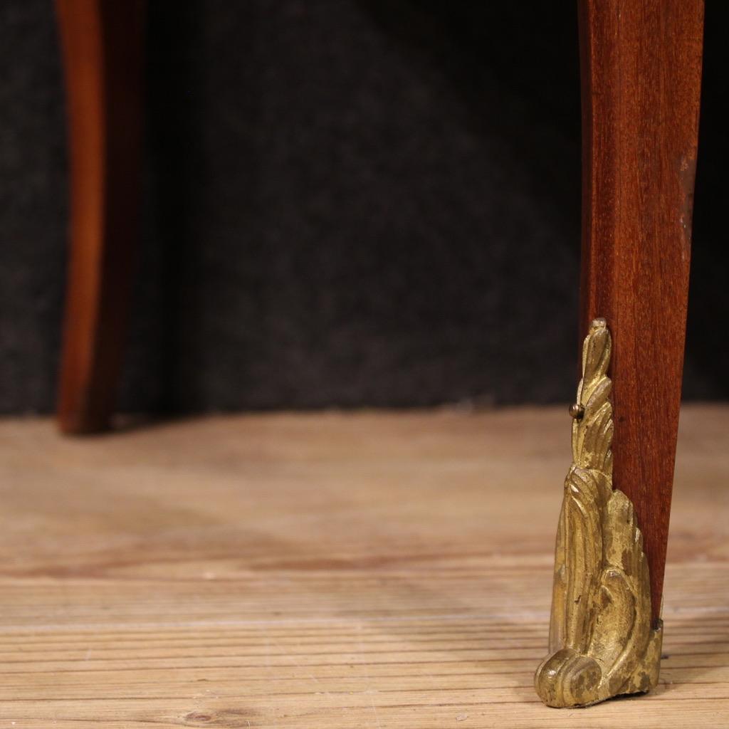 20th Century Inlaid Wood Marble Top Louis XVI Style Half Moon French Commode in vendita 3