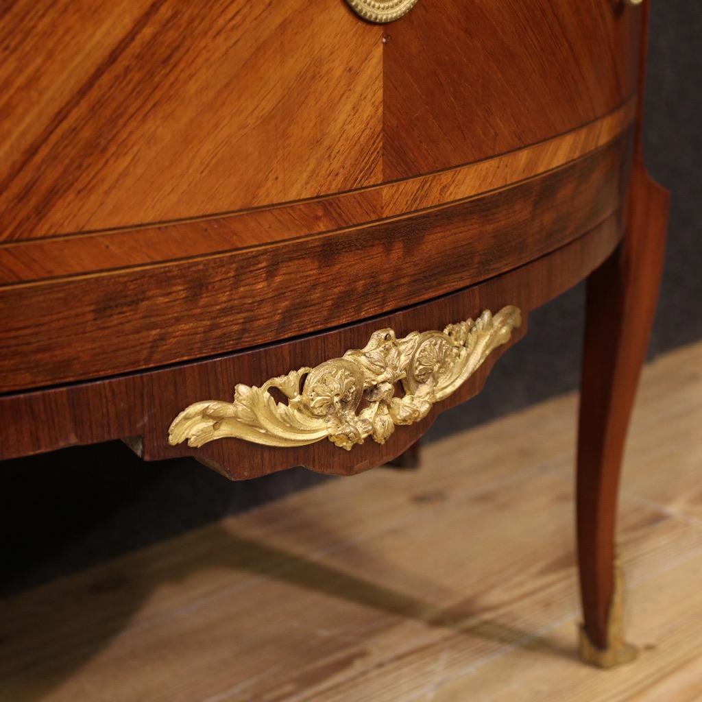 20th Century Inlaid Wood Marble Top Louis XVI Style Half Moon French Commode in vendita 4