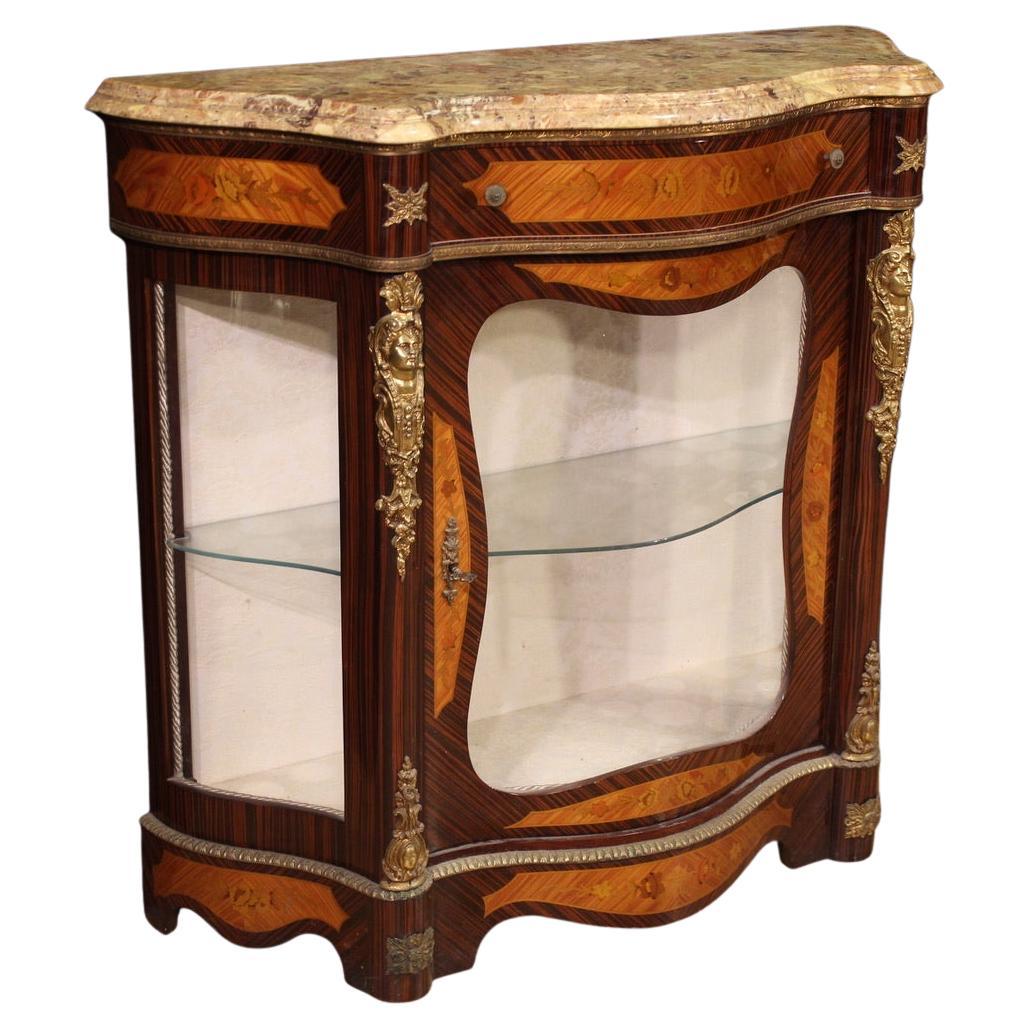Credenza Vitrine in stile Napoleone III con piano in marmo intarsiato del XX secolo, 1970