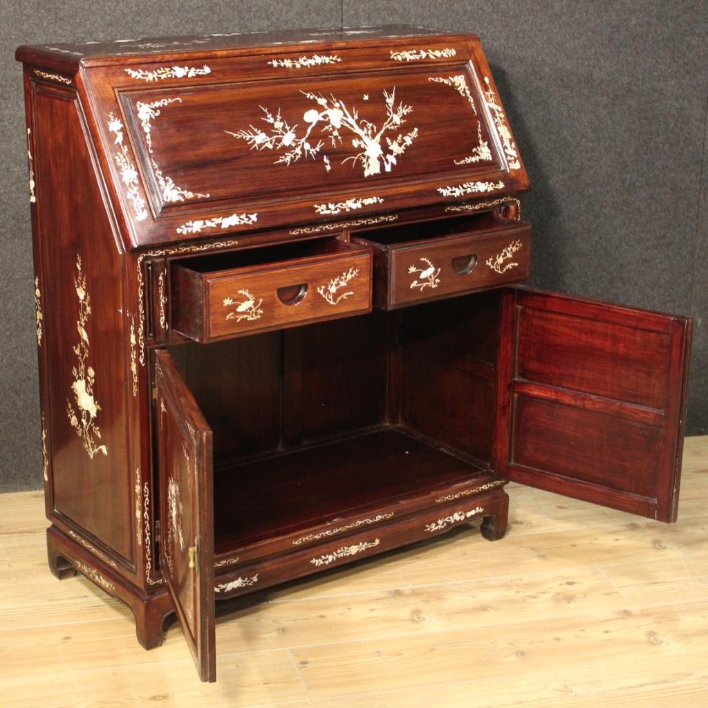20th Century Inlaid Wood Oriental Bureau Desk, 1960 3