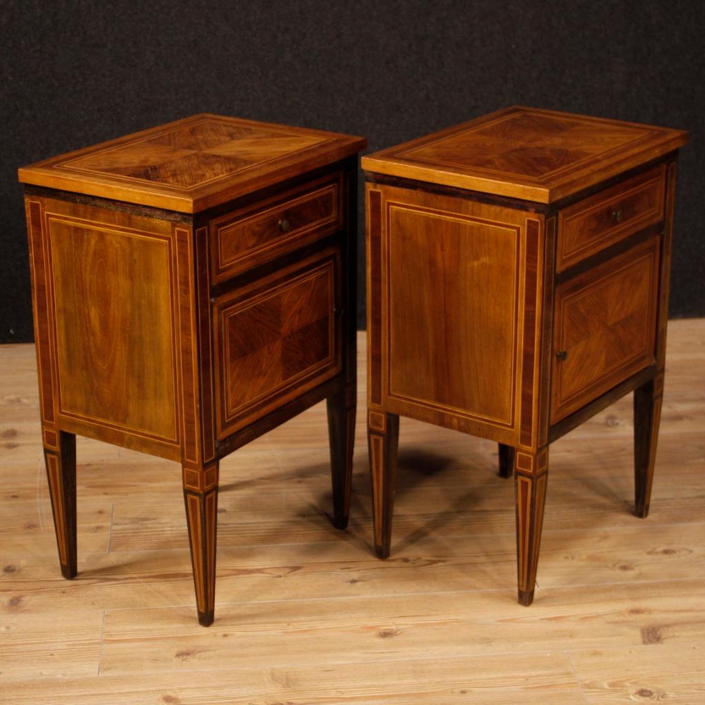 20th Century Inlaid Wood Pair of Italian Louis XVI Style Bedside Tables, 1960 5