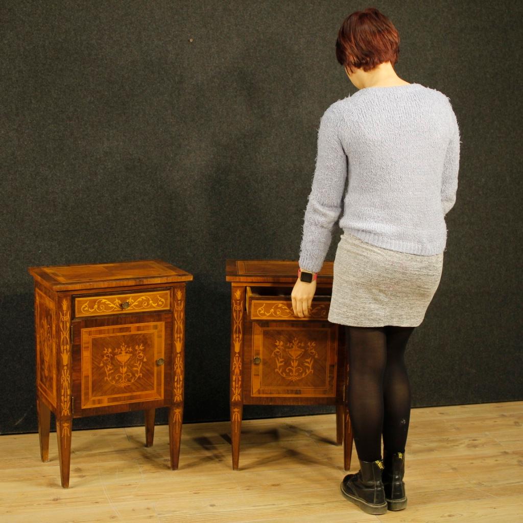 20th Century Inlaid Wood Pair of Italian Louis XVI Style Bedside Tables, 1960 6