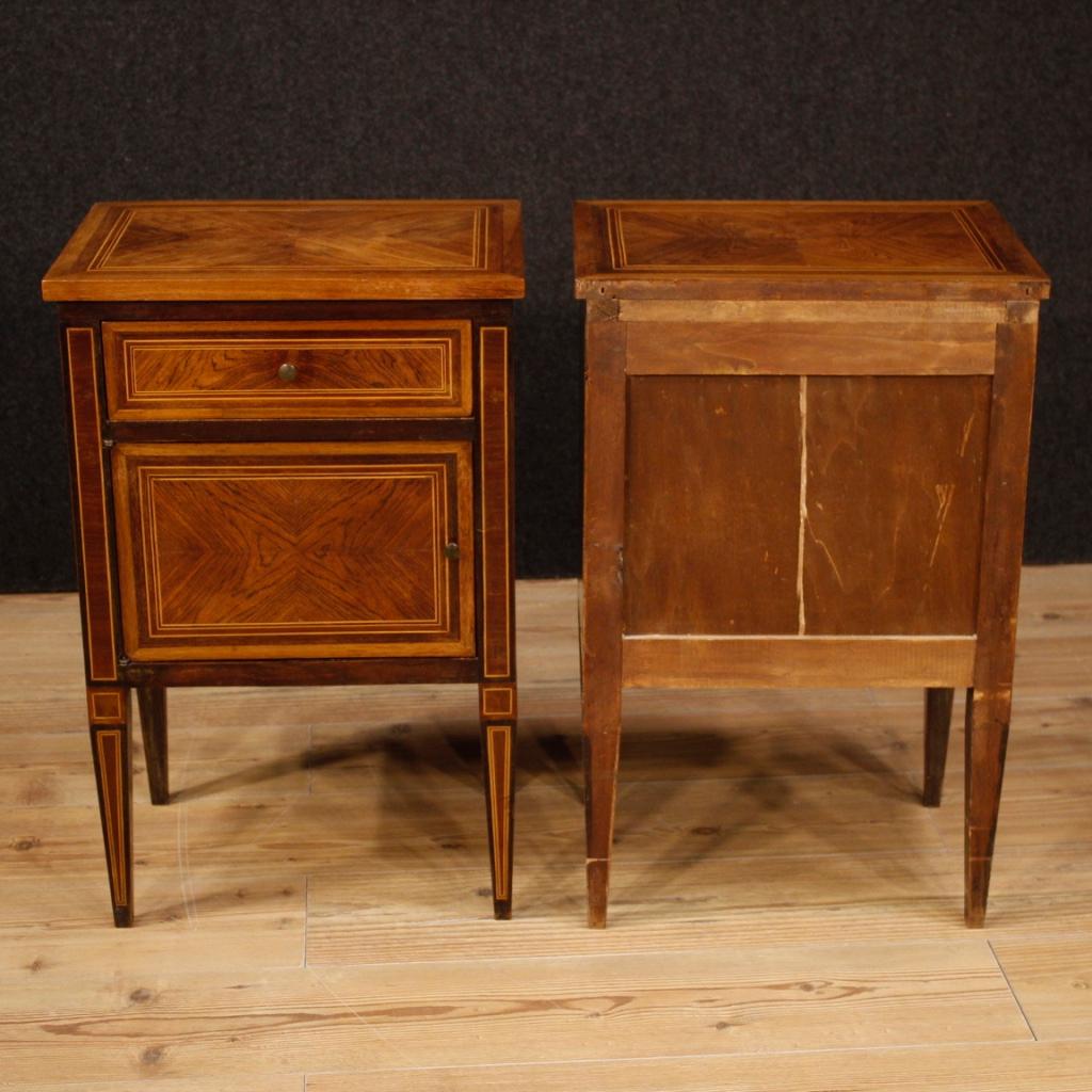 Inlay 20th Century Inlaid Wood Pair of Italian Louis XVI Style Bedside Tables, 1960
