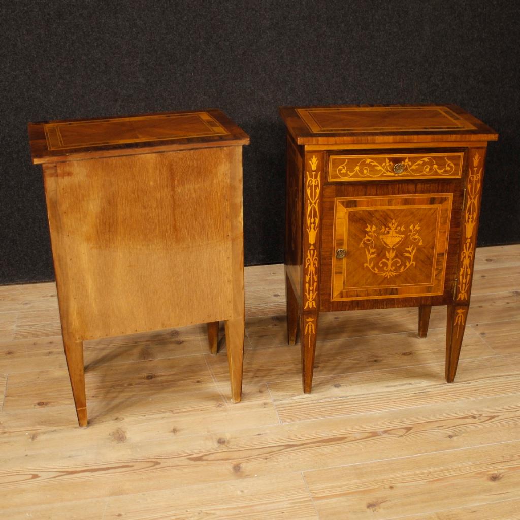 Inlay 20th Century Inlaid Wood Pair of Italian Louis XVI Style Bedside Tables, 1960