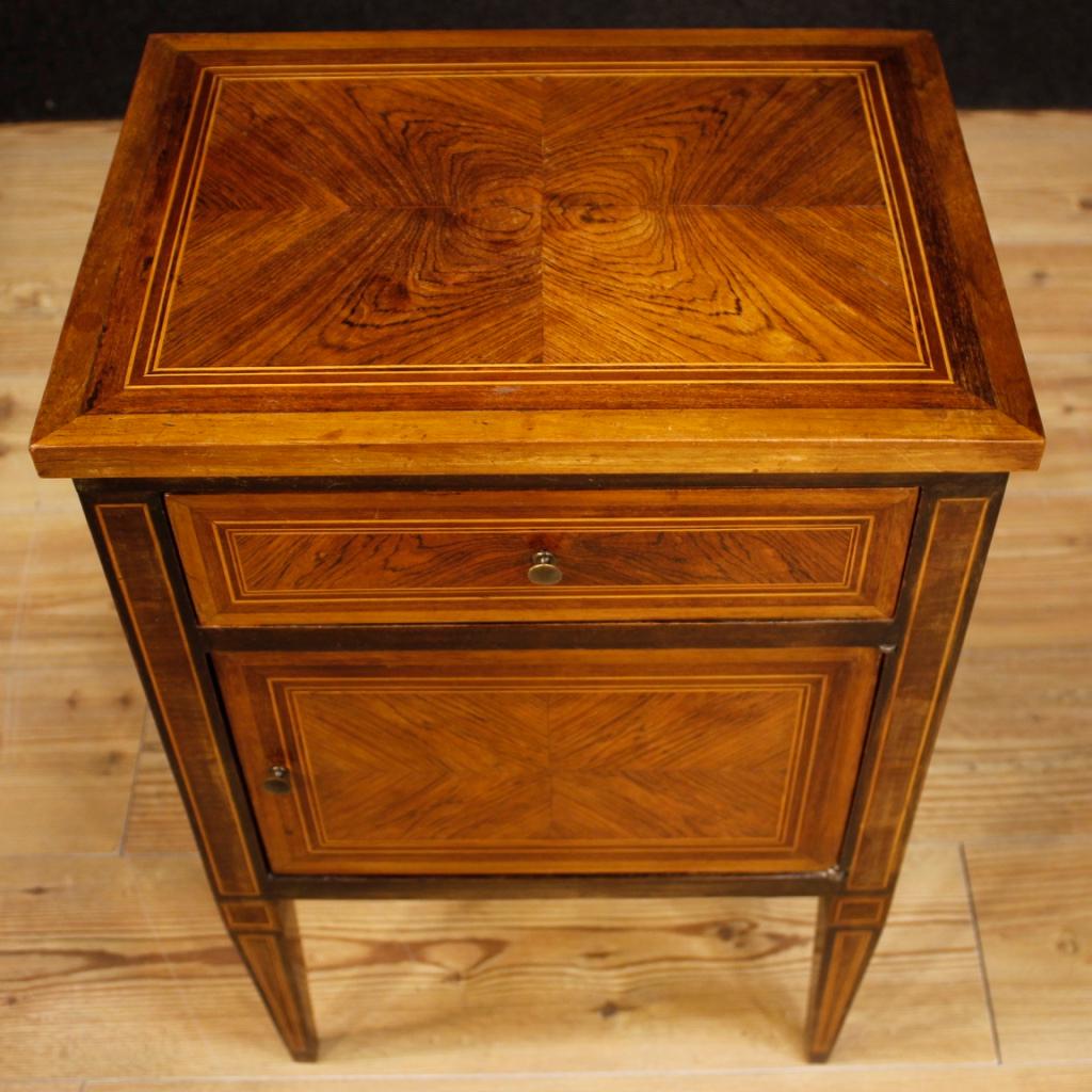 Beech 20th Century Inlaid Wood Pair of Italian Louis XVI Style Bedside Tables, 1960