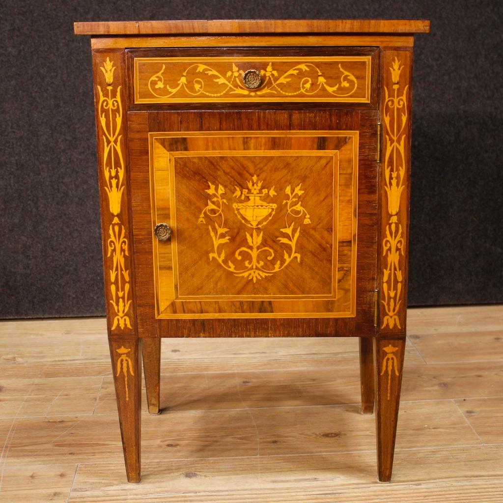 20th Century Inlaid Wood Pair of Italian Louis XVI Style Bedside Tables, 1960 In Good Condition In Vicoforte, Piedmont