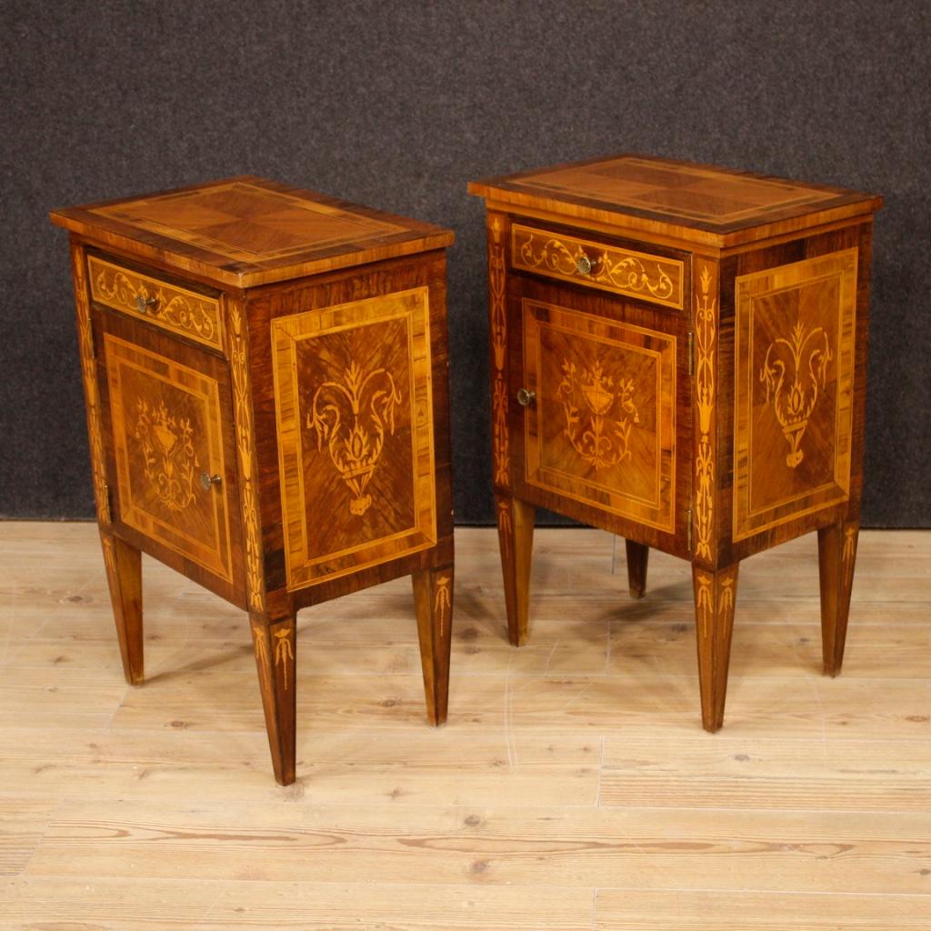 20th Century Inlaid Wood Pair of Italian Louis XVI Style Bedside Tables, 1960 1