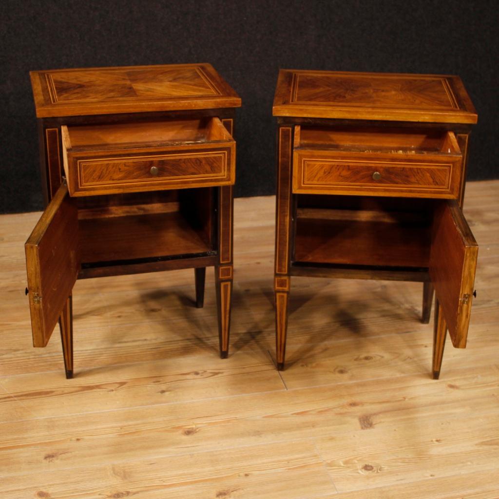 20th Century Inlaid Wood Pair of Italian Louis XVI Style Bedside Tables, 1960 3