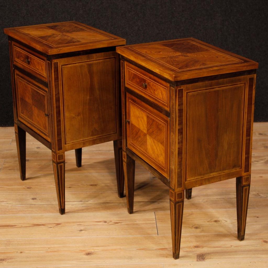 20th Century Inlaid Wood Pair of Italian Louis XVI Style Bedside Tables, 1960 4