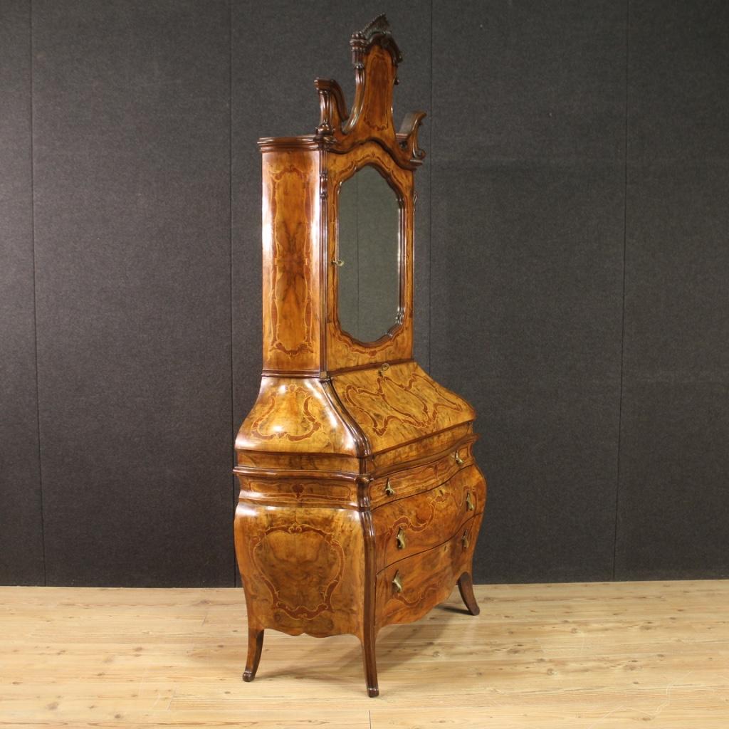20th Century Inlaid Wood Rococo Style Lombard Trumeau Desk, 1960 4