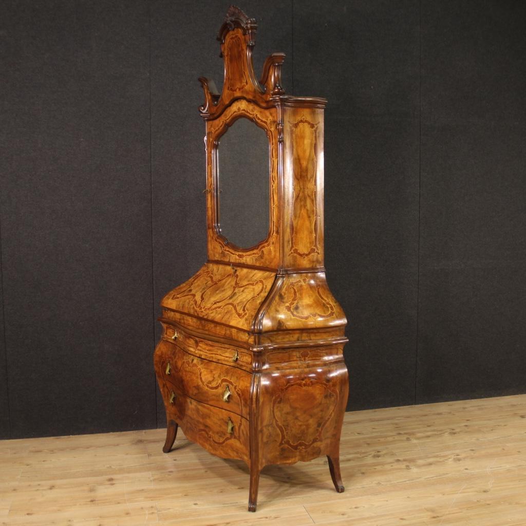 20th Century Inlaid Wood Rococo Style Lombard Trumeau Desk, 1960 5