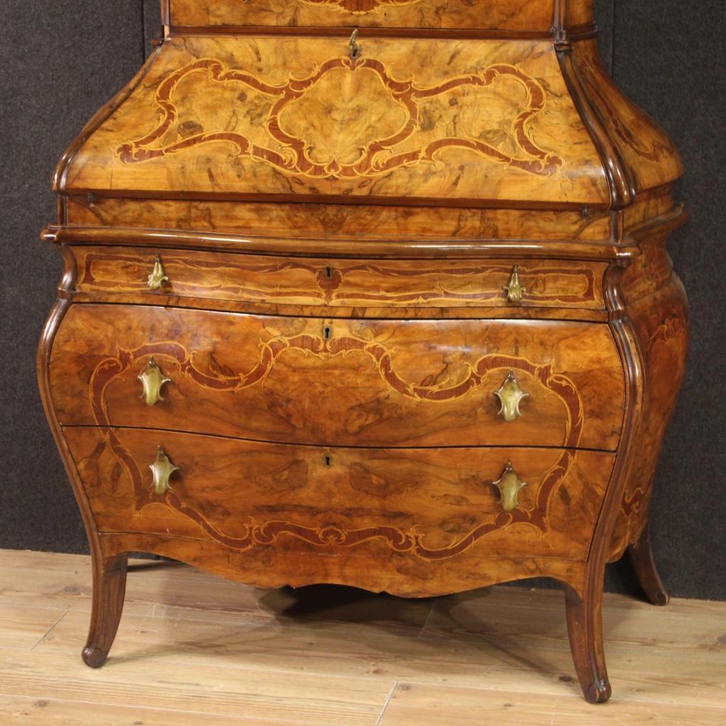 Inlay 20th Century Inlaid Wood Rococo Style Lombard Trumeau Desk, 1960