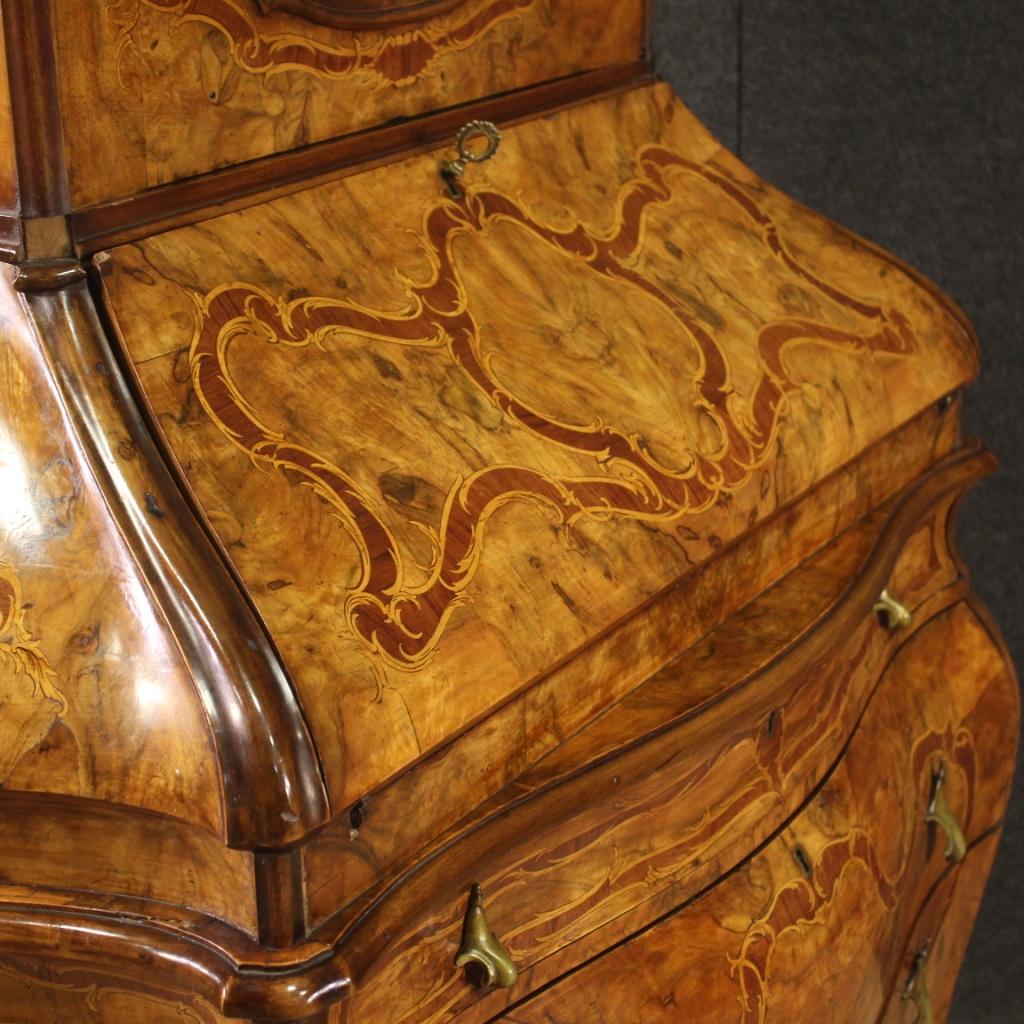 20th Century Inlaid Wood Rococo Style Lombard Trumeau Desk, 1960 3