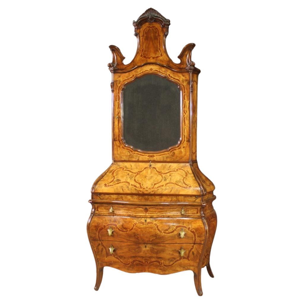 20th Century Inlaid Wood Rococo Style Lombard Trumeau Desk, 1960