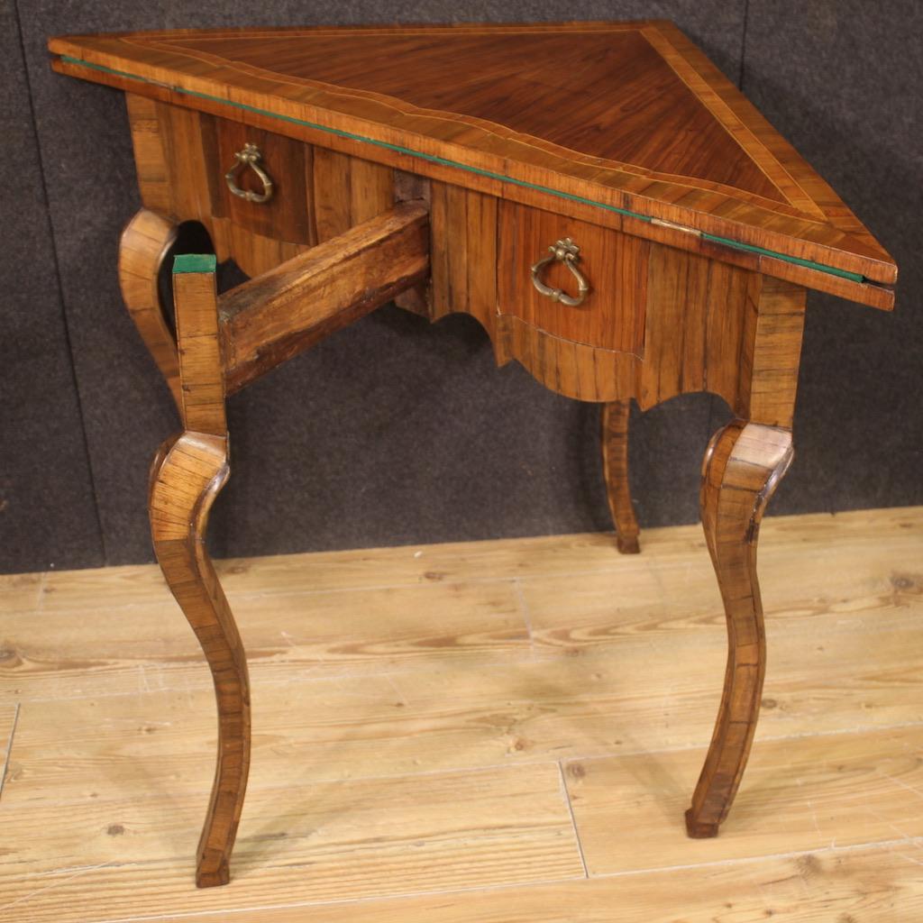 Italian 20th Century Inlaid Wood Venetian Corner Cabinet Game Table, 1950 For Sale