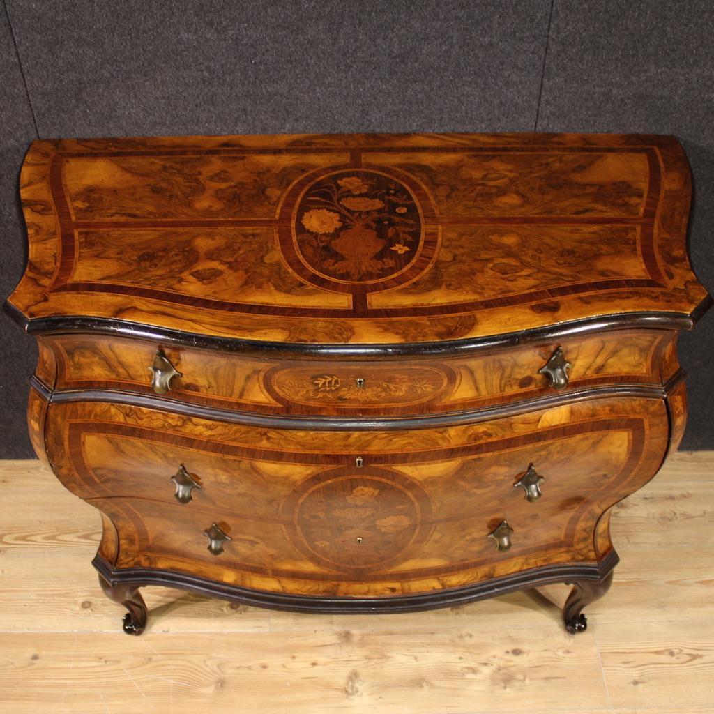 Louis XV 20th Century Inlaid Wood Venetian Lombard Chest Of Drawers, 1940 en vente