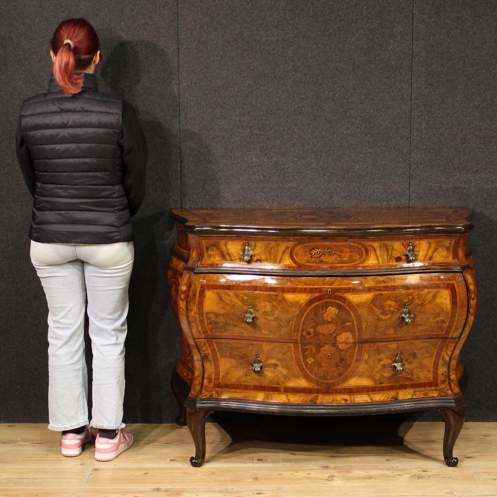 Italian 20th Century Inlaid Wood Venetian Lombard Chest Of Drawers, 1940 en vente