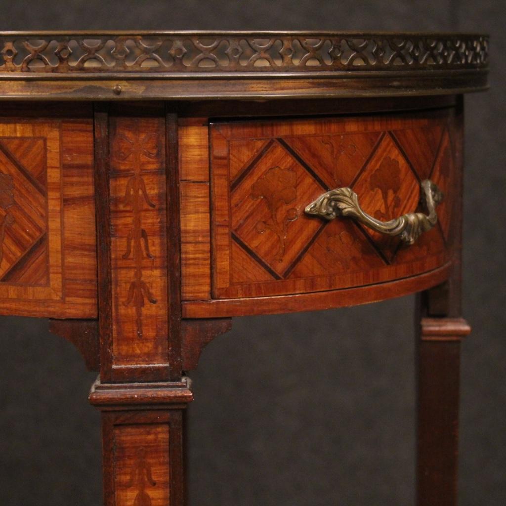 20th Century Inlaid Wood with Brass French Side Table, 1960 7