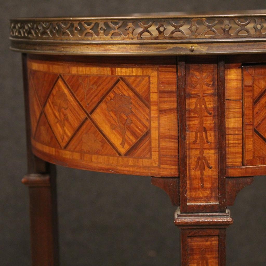 20th Century Inlaid Wood with Brass French Side Table, 1960 8