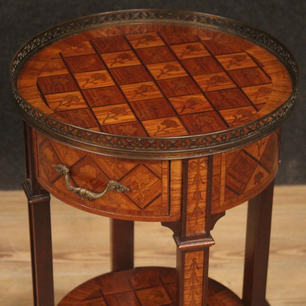 20th Century Inlaid Wood with Brass French Side Table, 1960 In Good Condition In Vicoforte, Piedmont