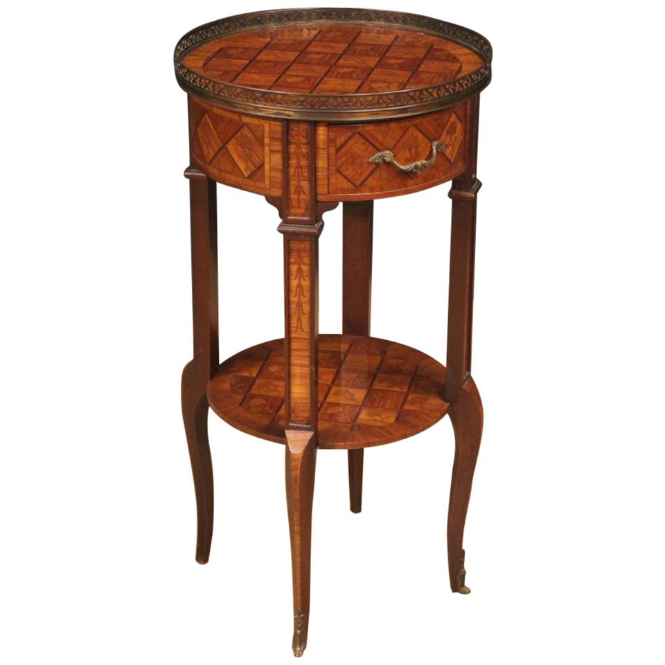 20th Century Inlaid Wood with Brass French Side Table, 1960