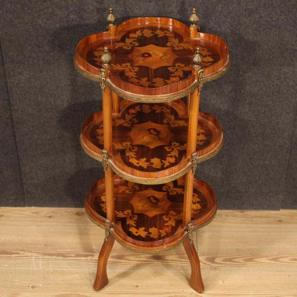 20th Century Inlaid Wood with Bronze French Side Table Etagere, 1970 1